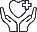 Icono de unas manos sujetando un corazón curado simbolizando el alivio del dolor